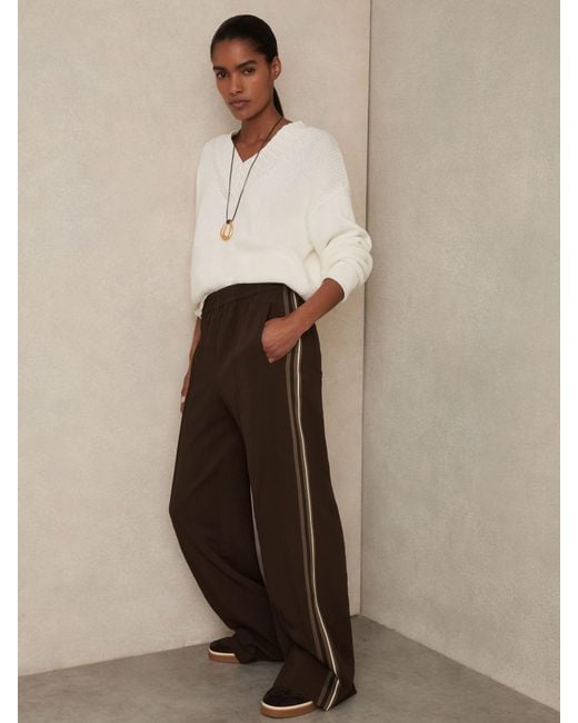 Reiss Natural Robyn - Chocolate Brown Side-stripe Wide-leg Trousers, Us 0 R
