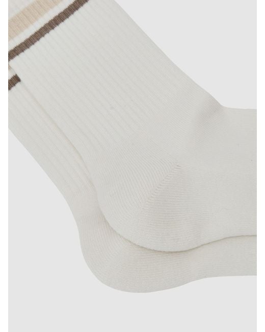 Reiss White Helena - Neutral Cotton-blend Double-stripe Socks, Us 5-7