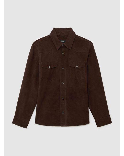 Reiss Finsbury - Chocolate Brown Suede Twin-pocket Trucker Jacket, Xs for men