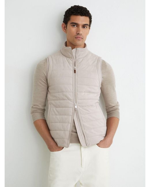 Reiss White Funnel-Neck Quilted Gilet for men