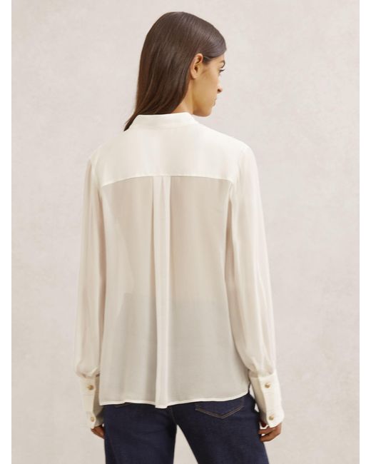 Reiss Blue Lace-Trim Sheer Button-Through Blouse