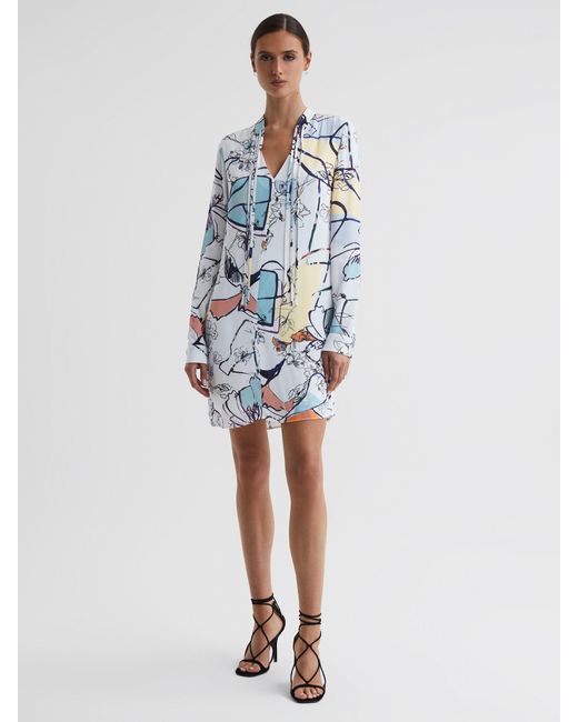 Reiss Blue Printed Shift Dress