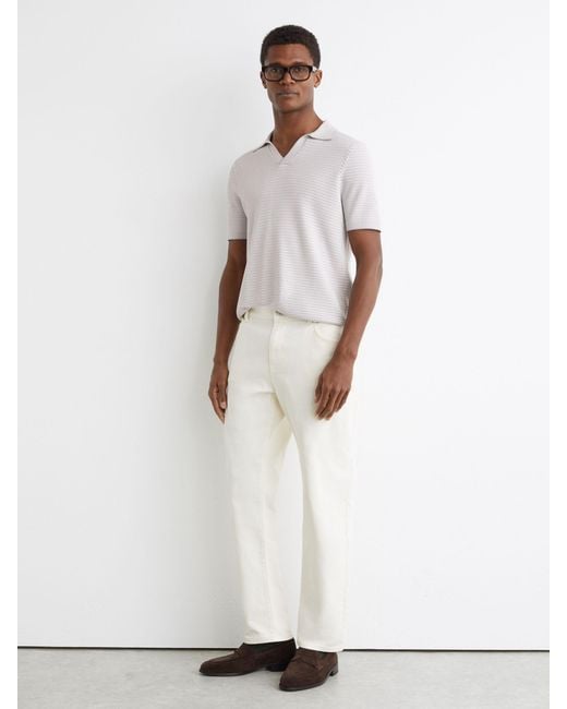 Reiss White Redbury - Soft Grey Open-collar Textured-knit Polo Shirt, L for men