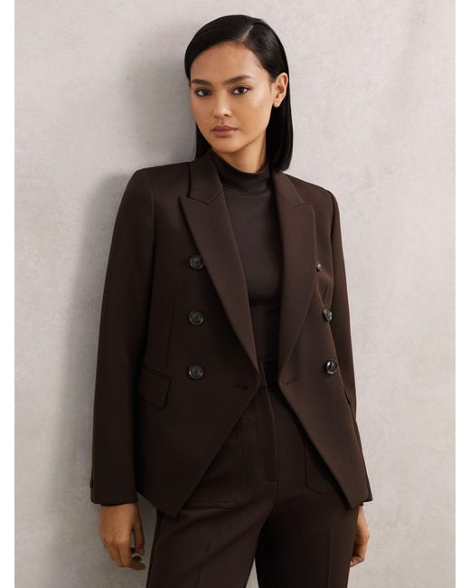 Reiss Black Priya - Chocolate Brown Twill Double-breasted Blazer, Us 2