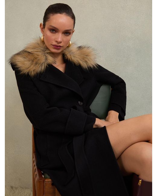 Reiss Jolene - Atelier Black Atelier Wool Faux-fur Collar Coat, Us 8