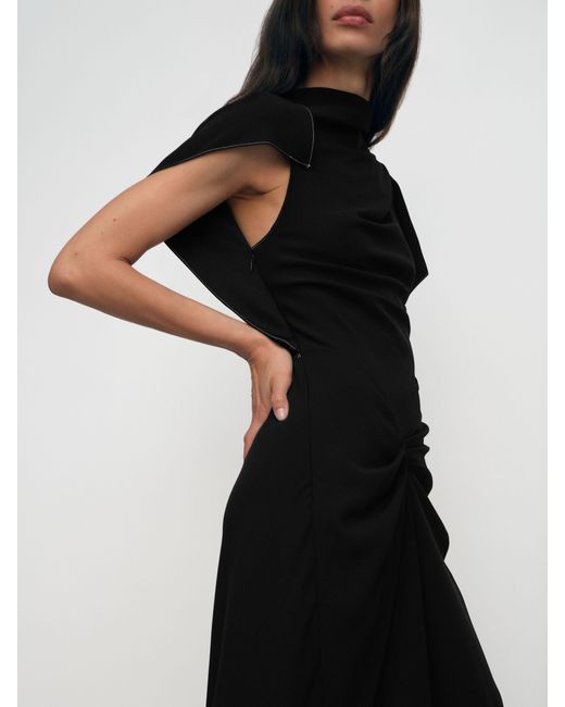Reiss Black Asymmetric Draped Midi Dress