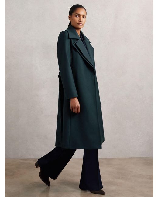 Reiss Blue Petite Wool-Blend Double-Lapel Belted Coat With Cashmere