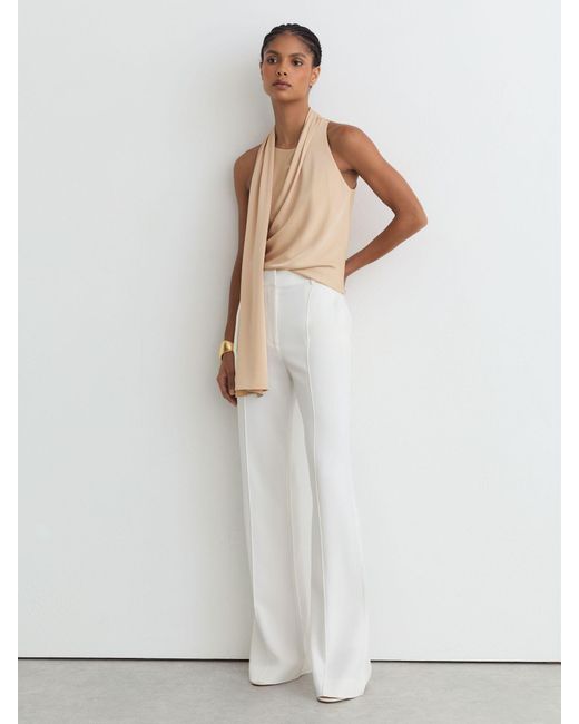 Reiss White Draped Scarf-Detail Sleeveless Top