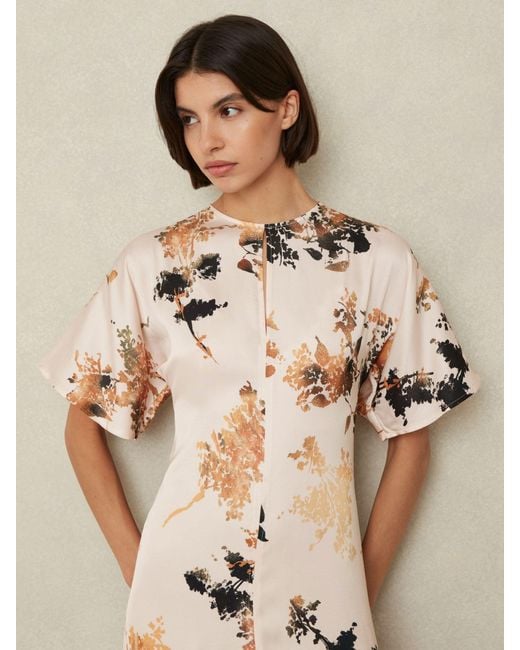 Reiss Natural Floral Print Midi Dress