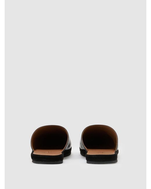 Reiss Black Leather Checkerboard-Embossed Mules for men
