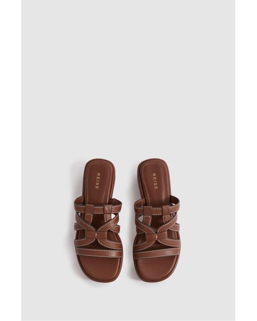 Reiss Brown Naya - Tan Leather Strappy Platform Sandals