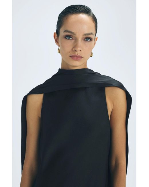 Reiss Keira - Black Atelier Duchess Satin Cape Maxi Dress