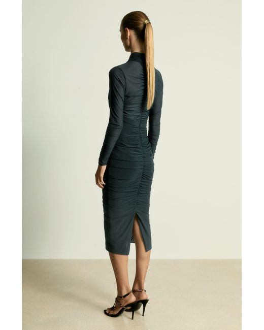 Reiss Black Ruched Bodycon Midi Dress