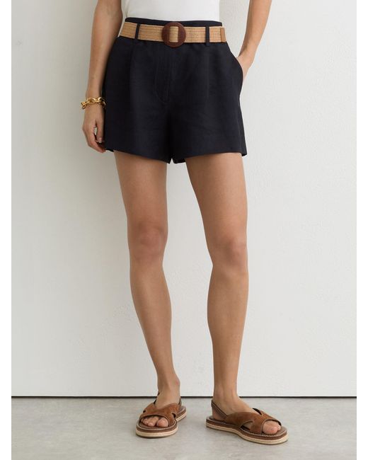 Reiss Blue Jacquard Belted Shorts With Linen