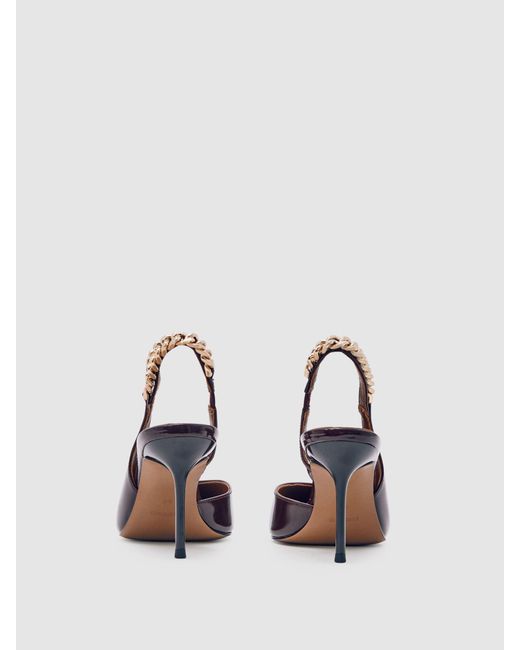Reiss Red Patent-Leather Chain-Slingback Heels