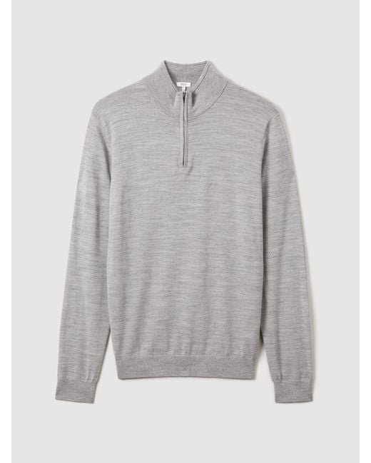Reiss Gray Merino Wool Half-Zip Jumper for men