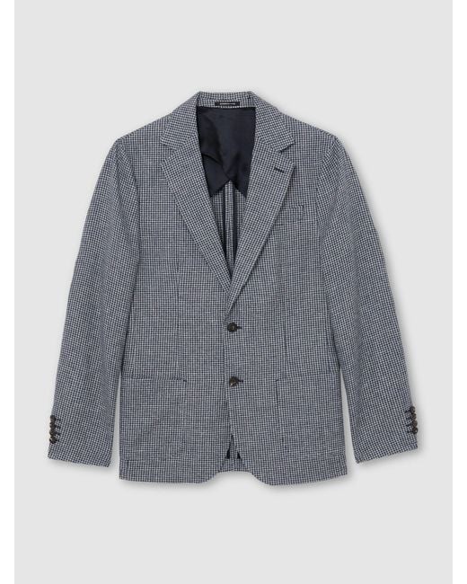 Reiss Gray Houndstooth Single-Breasted Blazer Cotton-Blend Tailored-Fit for men