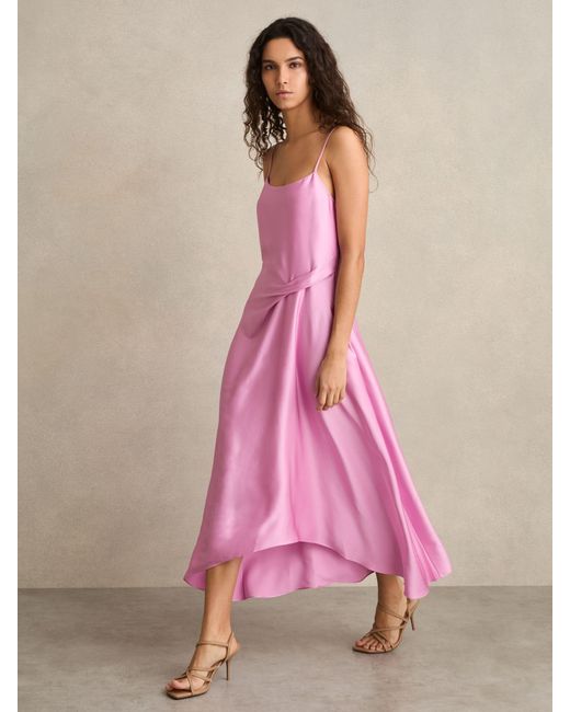 Reiss Pink Drape-Detail Slip Dress