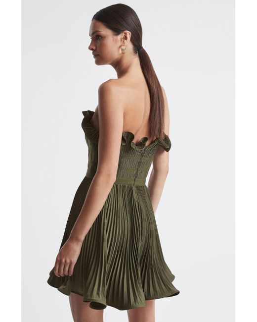 AMUR Green Lorena - Strapless Pleated Mini Dress, Olive
