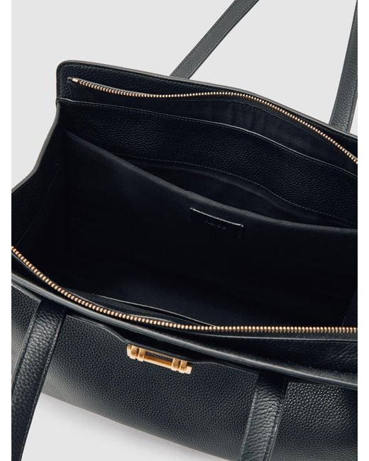 Reiss Delphine - Black Grained Leather Tote Bag, One