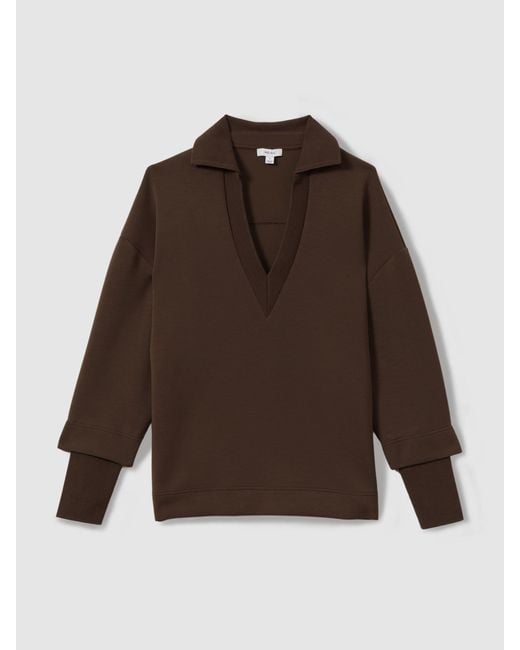 Reiss Brown Bernie - Chocolate Relaxed Open-collar Jumper, M