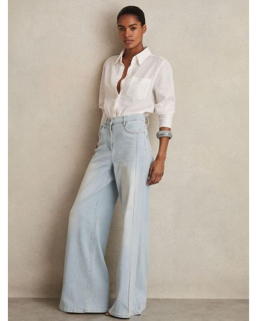 Reiss Natural Petite Stretch-Cotton Wide-Leg Jeans