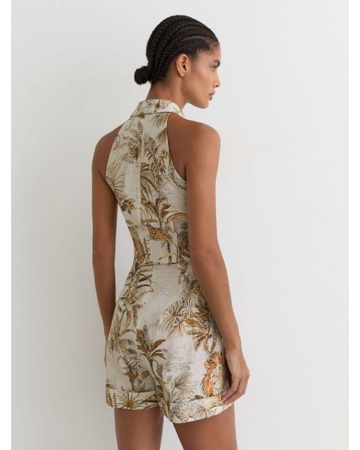 Reiss White Cotton Safari-Print Playsuit