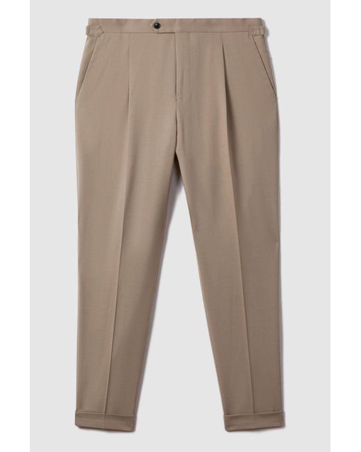 Reiss Natural Valentine - Taupe Slim Fit Wool Blend Trousers With Turn-ups for men