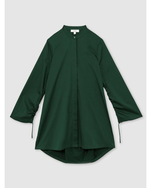 Reiss Grazia - Green Cotton Gathered Cut-out Shirt Dress With Stretch, Us 2
