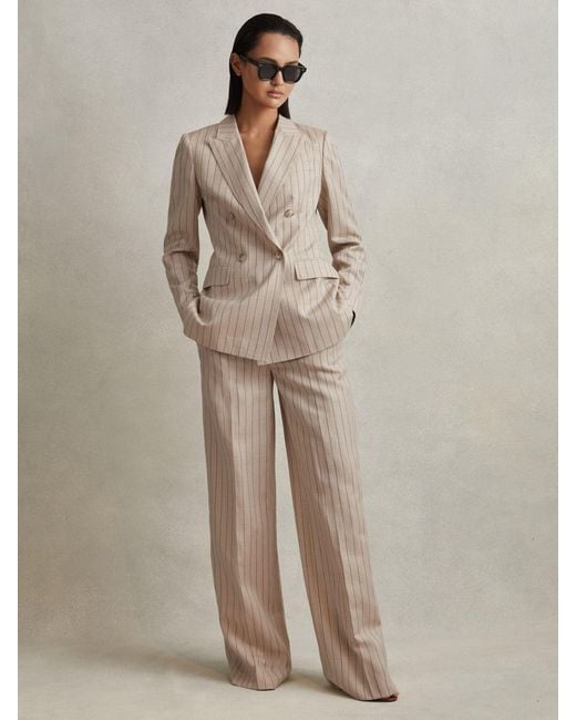 Reiss Natural Wool Blend Striped Wide Leg Trousers