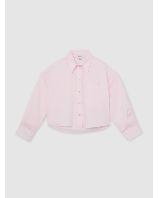 Reiss White Cotton Cropped Long-Sleeve Shirt
