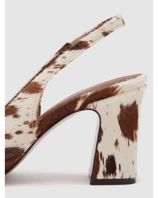 Reiss Brown Leather Cow-Print Slingback Court Shoes
