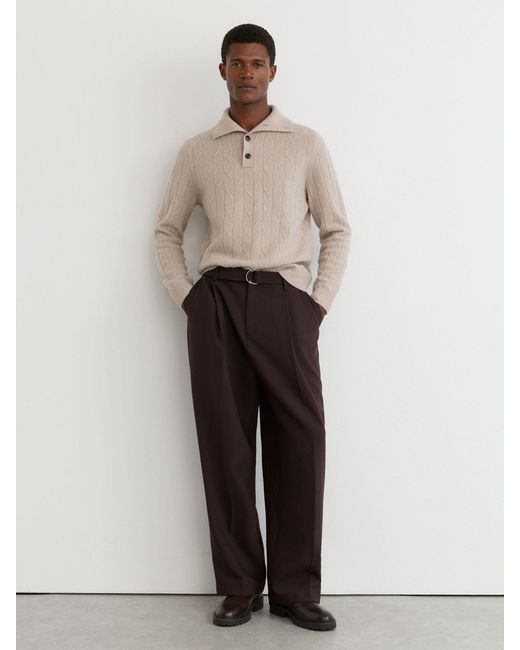Reiss Natural Wool Stitch-Detail Half-Button Jumper for men