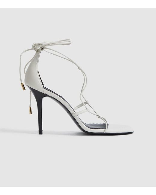 Reiss Kali High - Leather Strappy Wrap Sandals in White - Lyst