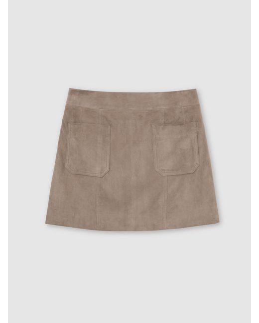 Reiss Natural Suede Patch-Pocket Mini Skirt