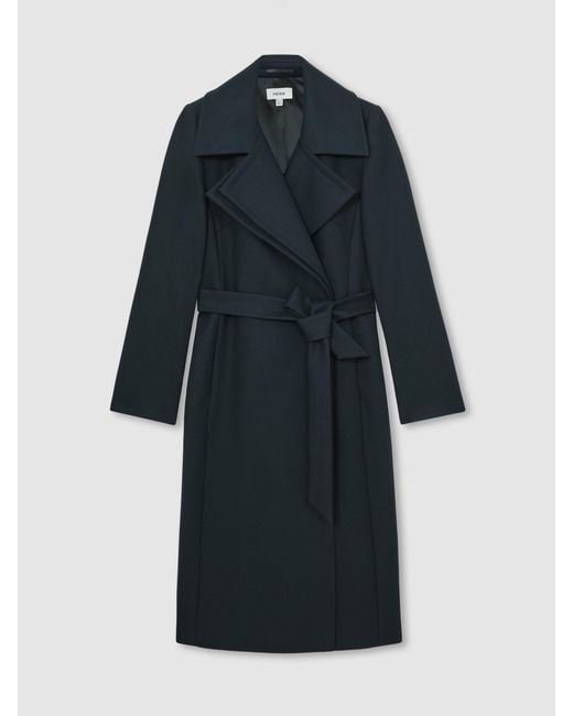 Reiss Blue Wool-Blend Double-Lapel Belted Coat With Cashmere