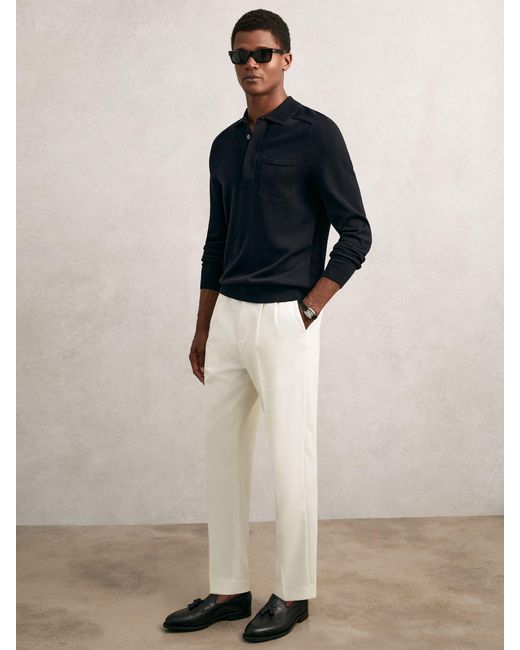 Reiss Blue Cotton Concealed Placket Polo Shirt for men
