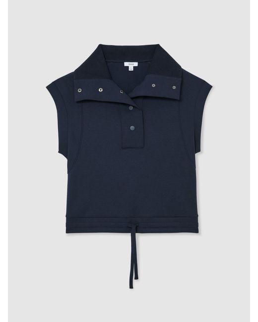 Reiss Blue Premium Interlock Sleeveless Collared Top