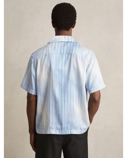 Reiss Blue Soft & Faded-Stripe Cuban-Collar Shirt for men