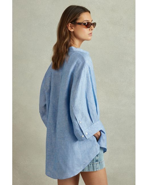 Reiss Winona - Blue Relaxed Sleeve Linen Shirt