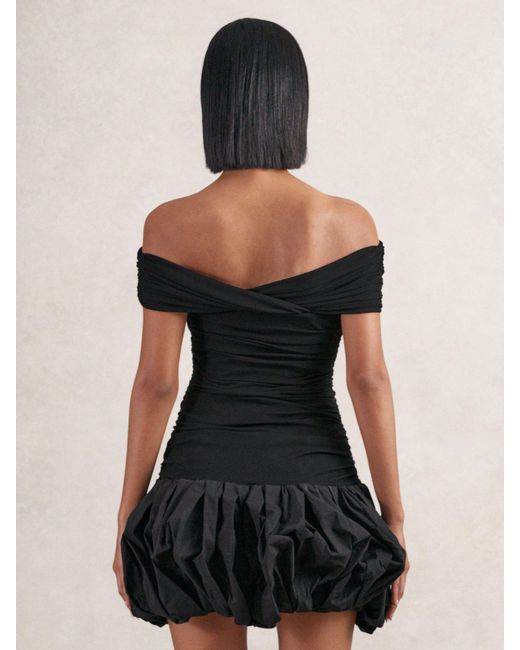 Reiss Black Off-Shoulder Puffball Mini Dress