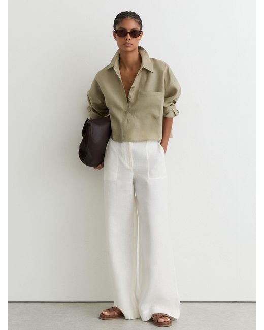 Reiss Natural Linen Oversize Cropped Shirt