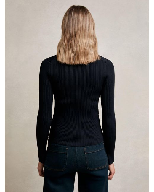 Reiss Blue Craft-Stitch Rib-Knit Top