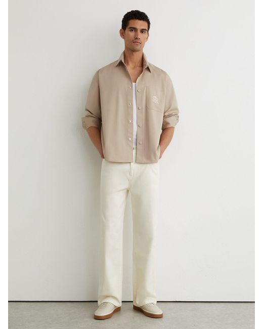 Reiss Natural Elmore - Light Stone Monogram Embroidered Relaxed Overshirt Stretch-cotton, S for men