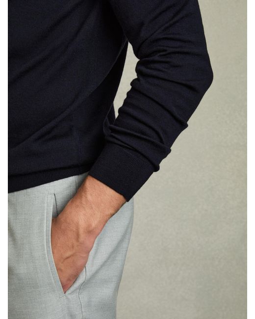 Reiss Blue Holland - Navy Merino Wool Drawstring Hoodie, Xs for men
