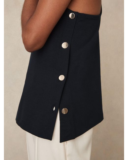 Reiss Blue Cosmo Button Side Sleeveless Top
