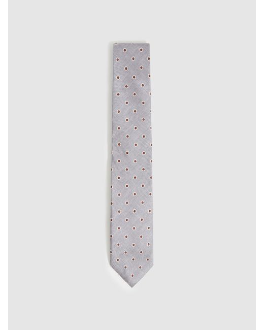 Reiss White Graziano - Soft Grey Silk Polka Dot Print Tie, One for men