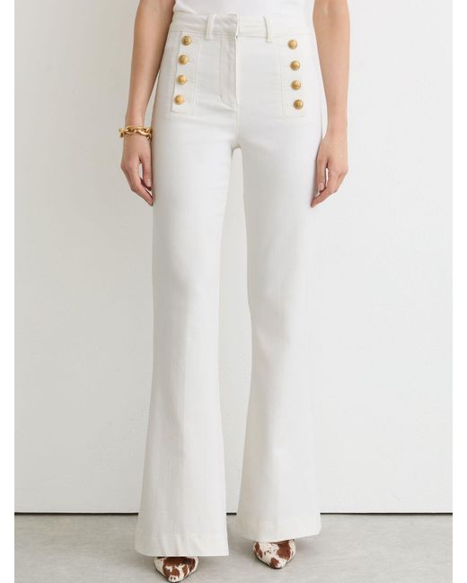 Reiss White Athena Button-Detail High-Rise Flared Jeans