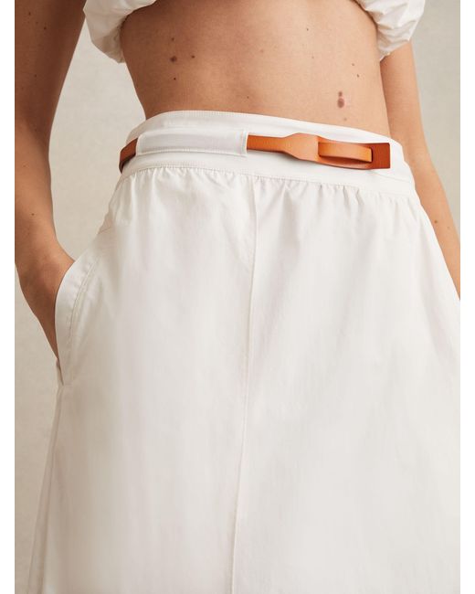 Reiss Natural Poplin Belted Split Midi Skirt