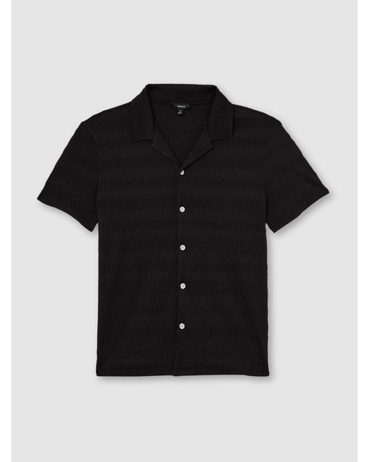 Reiss Black Textured-Wave Cuban-Collar Shirt for men